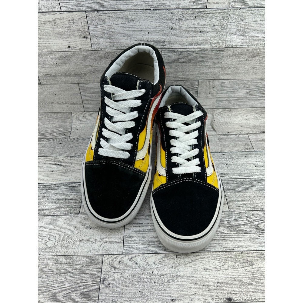 Vans Old Skool Flame Black Yellow Red Skate Shoes Men 6 Women 7.5